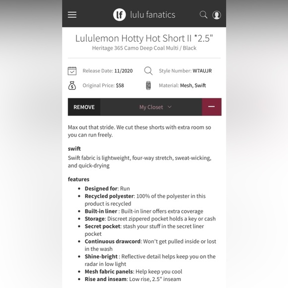 Lululemon Hotty Hot Shorts 2.5” – Heritage 365 Camo – Size 8 - Picture 5 of 7